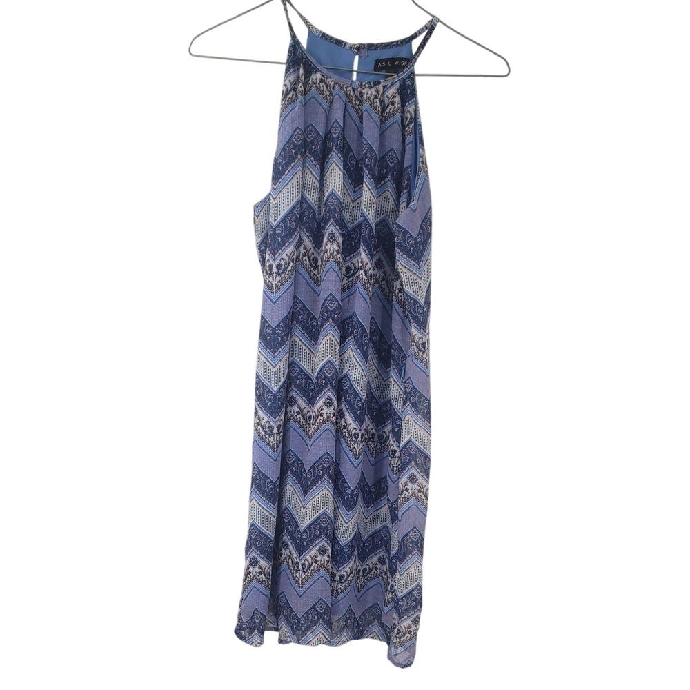 AS U WISH Blue Chevron Sleeveless Dress Womens Size Small S
